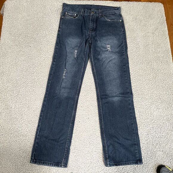 Y2K BX Men's Jeans Straight Leg Distressed Blue Denim 32x30 - Picture 1 of 6